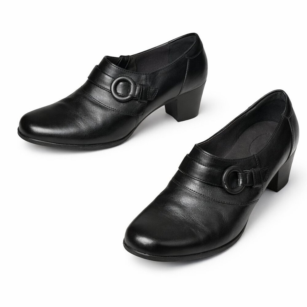 CLARKS Black Leather Comfort Heels Shoes Size 7M